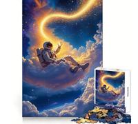 Astronaute se Relaxant sur des Nuages cosmiques Puzzle Spatial Fantastique pour Adultes 1000 pièces Esprit aiguisé Loisirs et Pleine Conscience Bon Maintien Joyeux Noël (50x75cm)