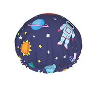 Astronaute Space Shower Cap Femmes Réutilisable Cheveux Longs Caps Réglable Double Couche Bain Douche Chapeau Pour Femmes Enfants Convient À Toutes Les Longueurs