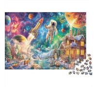 Astronaute Spatial Papier Lourd Astronaute dans l’Espace avec fusée et planètes Puzzle Activité relaxante Interactive 52x38cm/1000 pièces