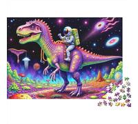 Astronaute sur Dinosaure Puzzle 1000 Pièces Jeu de Puzzle 1000 Pièces Espace Aventure Puzzle pour Adultes Détente Cadeau Maison 70x50cm/1000pcs