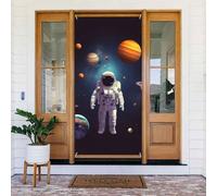 Astronaute Système solaire planètes Couverture de porte Décorations de porte d'entrée Bannière saisonnière Printemps Été Porche Bannière Panneau Photo Fond pour Intérieur Extérieur Décoration de Fête