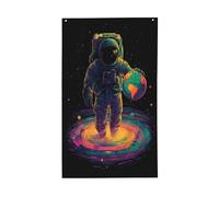 Astronaute tenant la planète Terre Yard House Drapeaux, 9,5 x 1,5 m, bannière de vœux avec œillets, décoration d'intérieur ou d'extérieur