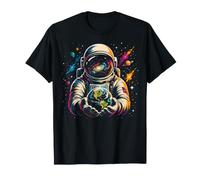 Astronaute Tenant la Terre Planètes Astronomie Espace Galaxie T-Shirt