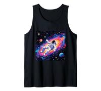 Astronaute View Vibrant Space Journey Planètes Étoiles Lune Débardeur