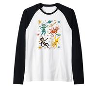 Astronautes Space Cats rétro drôles du Milieu du siècle Manche Raglan