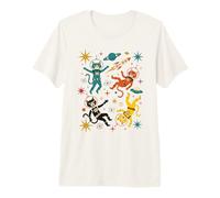 Astronautes Space Cats rétro drôles du Milieu du siècle T-Shirt Haut de Gamme