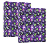 Astronauts Alien Space Lot de 2 classeurs à 3 anneaux en D A4 avec 200 feuilles pour enfants, fournitures scolaires, femmes, hommes et bureau Violet