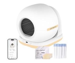 AstroPet Litière pour chat autonettoyante avec tapis, contrôle par application, stérilisation UV, protection multiple de sécurité, convient pour plusieurs chats