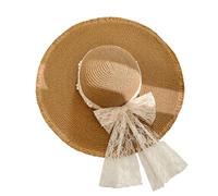 ASTRQLE Chapeau de paille à large bord pour femme - Chapeau d'été - Décoré avec des rubans en dentelle - Kaki, kaki, Taille unique