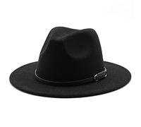 ASTRQLE Chapeau Fedora classique en feutre pour femme - Chapeau de jazz panama à large bord avec boucle de ceinture (noir 56-58 cm)