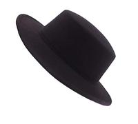 ASTRQLE Chapeau Fedora classique en mélange de laine noire, à bord plat, idéal pour l'église ou les courses hippiques, pour tour de tête de 56 à 58 cm
