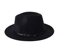 ASTRQLE Chapeau Fedora unisexe à large bord avec boucle de ceinture réglable classique Panama Église Chapeau pour homme et femme, Noir , M