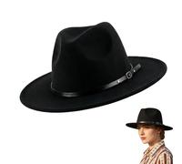 ASTRQLE Chapeau Fedora unisexe à large bord avec boucle de ceinture réglable classique Panama Église Chapeau pour homme et femme, Noir , M