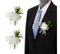 ASTRQLE Lot de 2 boutonnières roses blanches pour homme - Fleurs artificielles - Pour mariage, dîner, fête, cérémonie, anniversaire