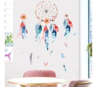 astylishome 0905 Sticker mural décoratif Motif attrape-rêves Plume colorée Sticker mural amovible DIY pour chambre de fille, chambre d'enfant, chambre à coucher