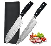 Astylway Couteau Santoku,Longueur de lame 17cm Couteau de Cuisine Chef Professionnel en acier Couteau 5cr15mov,Découpe creuse pour la coupe fine de la viande, du poisson et des légumes
