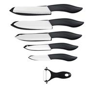 Astylway Lot de 6 couteaux en céramique teints avec couvercle - Comprend un éplucheur, un couteau de paring de 7,1 cm, un couteau à pain, un petit couteau de chef de 15,2 cm