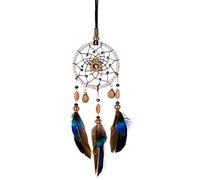 Asudaro Attrape-rêves fait main Vintage Plume Attrape-rêves Décoration de voiture Décoration murale Chambre Décoration de voiture Cadeau pour bébé Douche Voiture Mariage Home Decor Beige + Marron