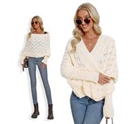 Asudaro Écharpe en tricot avec manches pour femme - Pull d'hiver tricoté multifonction - Motif torsadé - Mode - Poncho - Cape - Étole - Couleur unie, amande blanche, taille unique
