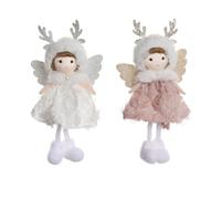 Asudaro Lot de 2 pendentifs en forme d'ange de Noël avec bois et collier de perles - En peluche - Décoration suspendue pour fête de Noël - Cadeaux pour fées - Pendentif d'arbre à suspendre