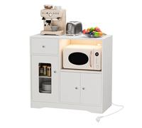 Asudaro Meuble Cuisine, Buffet, avec Multiprise et Éclairage LED, Meuble de Rangement, 1 Tiroirs et 2 Portes, Placard, Étagères Réglables, Cuisine, Salon, 83cm x 40cm x 80cm, Blanc 2AC+2USB