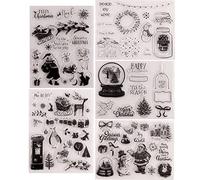 Asudaro Tampon Clear Merry Christmas Stamps Tampons de Noël Transparents Ensemble de tampons de Noël en Silicone Animaux DIY Scrapbooking Album Photo Tampons en Silicone Noël (5 PCS)