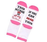 Asukohu 1 paire de chaussettes avec inscription « If You Read This Nurse Offduty » - Cadeau d'appréciation pour infirmière - Ajustement élastique - En coton - Chaussettes mi-mollet, b, Taille unique