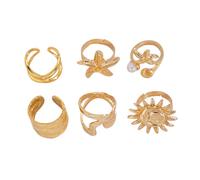 Asukohu 6 pièces réglables irrégulières étoiles tournesol anneaux ouverts pour couples or et argent couleurs bijoux mode femmes accessoires, Comme décrit