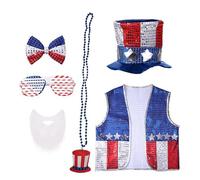 Asukohu Accessoires de costumes de drapeau de l'Amérique - Fausse barbe - Lunettes de soleil - Pour le 4 juillet - Fête de l'indépendance - Accessoires de costumes
