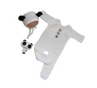Asukohu Accessoires de photographie pour nouveau-né - Costume d'ours en tricot avec pieds - Barboteuse à pieds - Tenue photo - Tenue de bébé sur le thème de l'ours