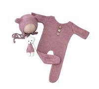 Asukohu Accessoires de photographie pour nouveau-né - Costume d'ours en tricot avec pieds - Barboteuse à pieds - Tenue photo - Tenue de bébé sur le thème de l'ours