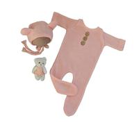 Asukohu Accessoires de photographie pour nouveau-né - Costume d'ours en tricot avec pieds - Barboteuse à pieds - Tenue photo - Tenue de bébé sur le thème de l'ours