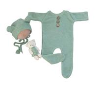 Asukohu Accessoires de photographie pour nouveau-né - Costume d'ours en tricot avec pieds - Barboteuse à pieds - Tenue photo - Tenue de bébé sur le thème de l'ours