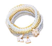 Asukohu Bracelet élastique réglable avec cœur floral papillon charme pour couche de bijoux Bracelet de barbe élastique extensible, taille unique, Comme décrit