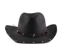 Asukohu Chapeau de pêche unisexe à large bord tissé respirant vacances d'été décors alpinisme vintage tissé cowboy paille pour homme, Noir , taille unique