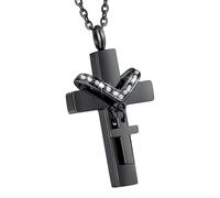 Asukohu Collier avec pendentif double croix en acier inoxydable pour cendres d'animaux de compagnie avec sceau pour chien et chat