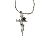 Asukohu Collier avec pendentif en forme de crucifix floral - Chaîne en alliage - Bijou pour tenues décontractées ou occasions spéciales - Crucifix vintage floral gravé, taille unique, Comme décrit