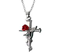 Asukohu Collier avec pendentif en forme de crucifix floral - Chaîne en alliage - Bijou pour tenues décontractées ou occasions spéciales - Crucifix vintage floral gravé, taille unique, Comme décrit