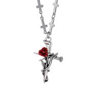 Asukohu Collier avec pendentif en forme de crucifix floral - Chaîne en alliage - Bijou pour tenues décontractées ou occasions spéciales - Crucifix vintage floral gravé, taille unique, Comme décrit