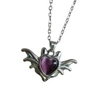 Asukohu Collier coeur en tendance avec breloque aile en | Collier d ' ailes de démons noirs et verts, ornement de cou à breloque d ' aile à la mode pour les tenues quotidiennes