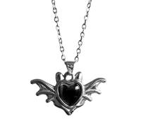 Asukohu Collier coeur en tendance avec breloque aile en | Collier d ' ailes de démons noirs et verts, ornement de cou à breloque d ' aile à la mode pour les tenues quotidiennes