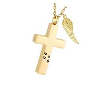 Asukohu Collier funéraire croisé pour cendres d'animaux de compagnie en métal antirouille avec compartiment à souvenirs invisible