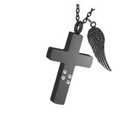 Asukohu Collier funéraire croisé pour cendres d'animaux de compagnie en métal antirouille avec compartiment à souvenirs invisible