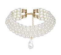 Asukohu Collier ras-du-cou vintage avec fausses perles pour femme, bijoux fantaisie multi-rangs, colliers ras du cou imitation perles, taille unique, Comme décrit, Comme décrit.