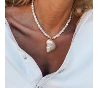 Asukohu Coque colorée faite à la main Collier de perles turquoises Léger Cadeau décoratif pour elle avec chaîne réglable Collier de perles d'imitation, taille unique, Comme décrit, Comme décrit