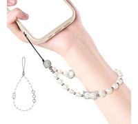 Asukohu Cordon de téléphone à perles tendance avec fermoir en métal Sangle de poignet non perdue pour le quotidien Essentiel Élégant Chaîne de téléphone avec perles