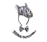 Asukohu Costume de zèbre 1/3/4 pour enfants, garçons et filles, oreilles de zèbre, bandeau, nœud papillon, queue, gants, accessoires de cosplay d'animal pour Halloween, costume de cosplay d'animal