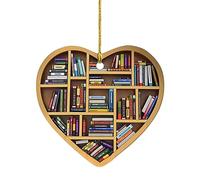 Asukohu Décorations de Noël pour les amateurs de livres en forme de cœur Bibliothèque Ornement Arbre de Noël Pendentif suspendu pour voiture 2023 Cadeau du Nouvel An