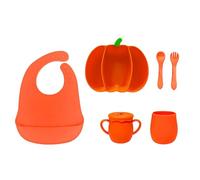 Asukohu Ensemble d'assiettes en silicone en forme de citrouille d'Halloween - Plateau de service pratique avec ventouse - Outil de salle à manger sécurisé - Petites assiettes à vaisselle