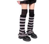 Asukohu Ensemble de chaussettes hautes et jambières tricotées évasées extensibles pour femmes Baggy Grunge Bottes Couverture Bas Tenue Animes Cosplay Wear Wear, Rayures noires et grises, taille unique